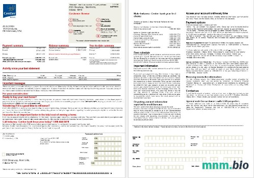 USA Indiana Centier Bank wyciąg z kredytu hipotecznego w formatach Word i PDF, 2 strony